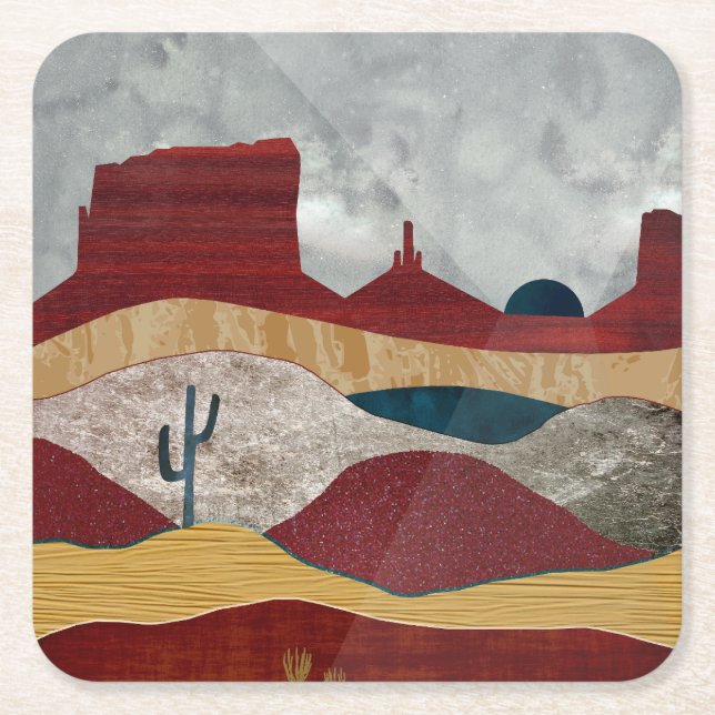 Desert Sunrise Square Paper Coaster (Front)