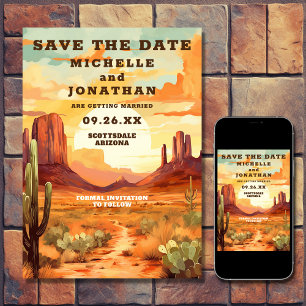 Desert Sunset and Cactus Southwestern Wedding Save The Date