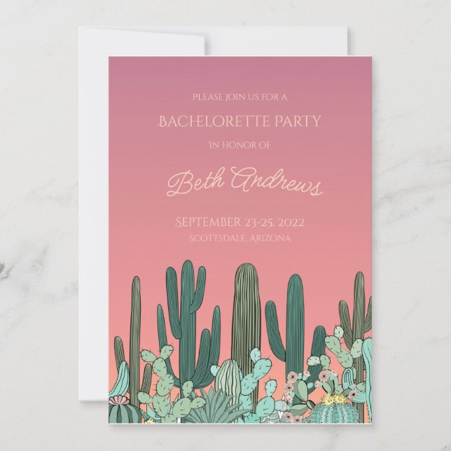 Desert Sunset Cactus Bachelorette Invitation (Front)