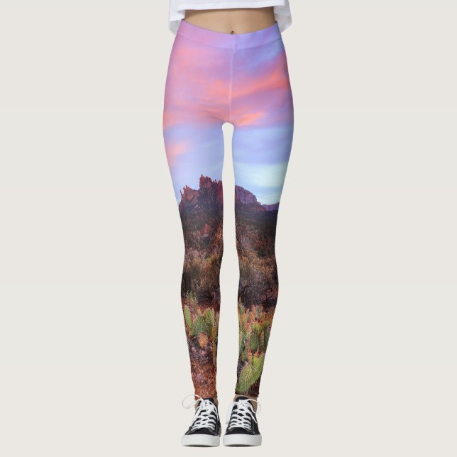 Desert Sunset Cactus Landscape Leggings (Front)