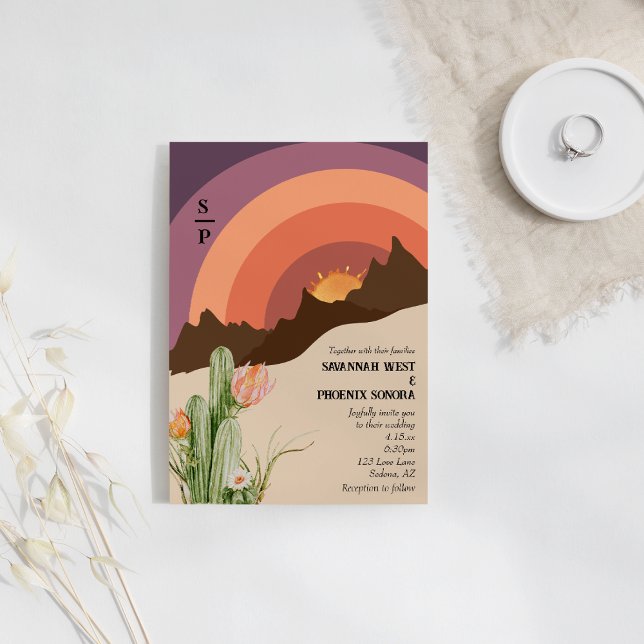 Desert Sunset Destination Wedding Monogram Invitation (Creator Uploaded)