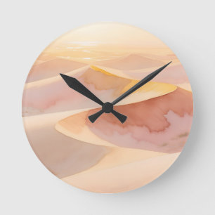 Desert Sunset Dunes Watercolor Round Clock