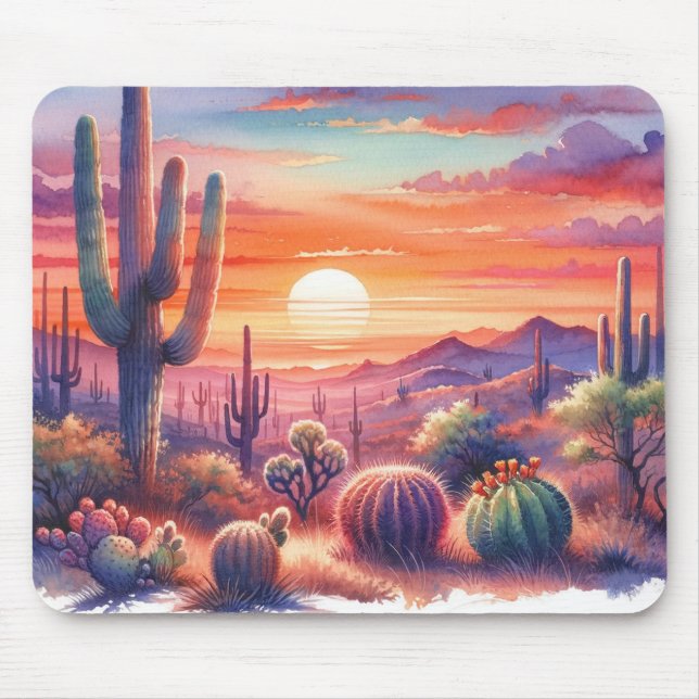 Desert Sunset Glow Watercolor Southwestern  Mouse Mat (Front)