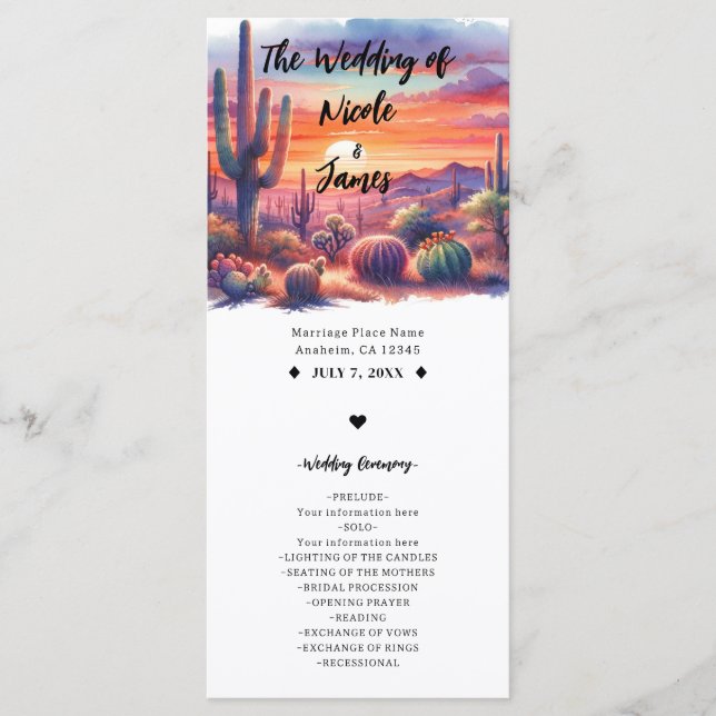 Desert Sunset Glow Watercolor Southwestern Program Programme (Front)