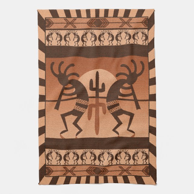 Desert Sunset  Kokopelli Southwest Tea Towel (Vertical)
