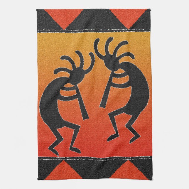 Desert Sunset  Kokopelli Southwest Tea Towel (Vertical)