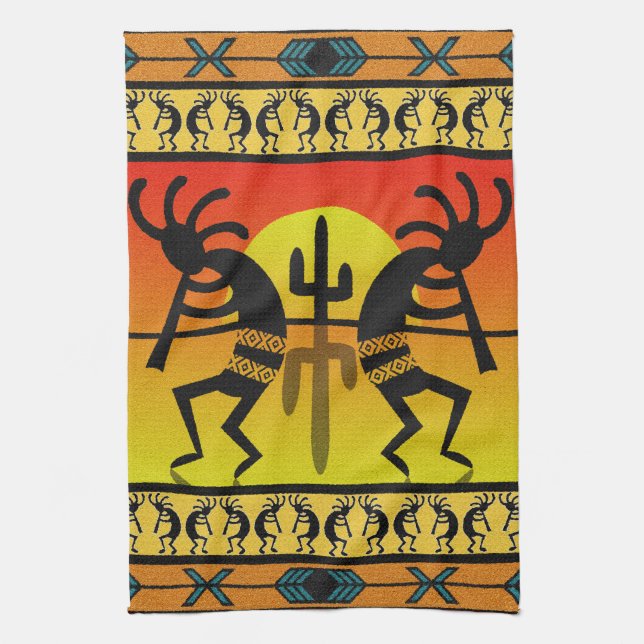 Desert Sunset  Kokopelli Southwest Tea Towel (Vertical)