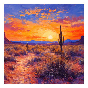Desert Sunset Oil Painting Photo Print
