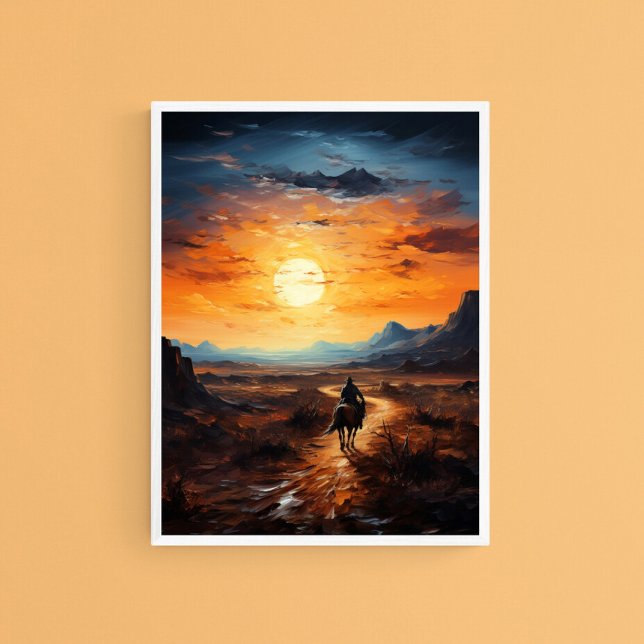 Desert Sunset Ride on Horse, Serene Wall Art (Creator Uploaded)