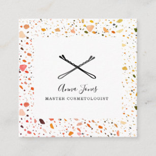 Desert Terrazzo Pattern Bobby Pins Hair Stylist Square Business Card