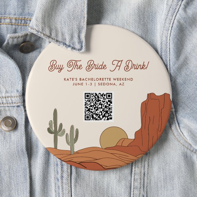Desert Themed Buy The Bride A Drink QR Code 6 Cm Round Badge (In Situ)