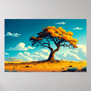 Desert Tree Illustration Watercolour Drawing Poster