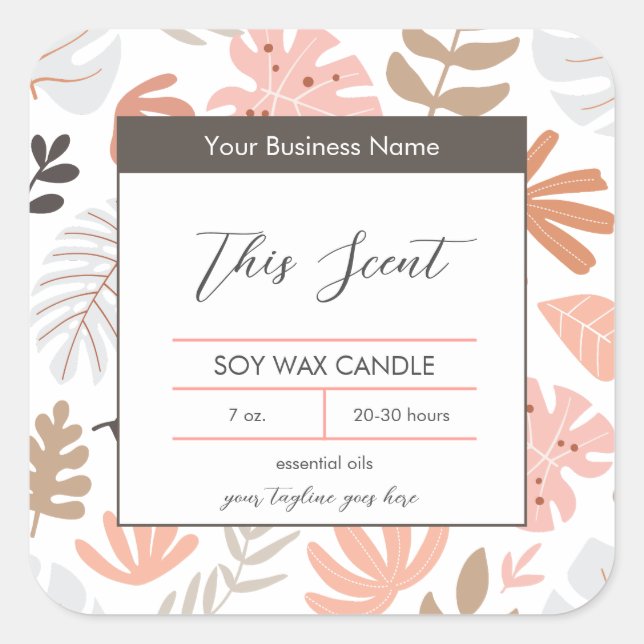 Desert Tropical Abstract Leaves  Candle Label (Front)