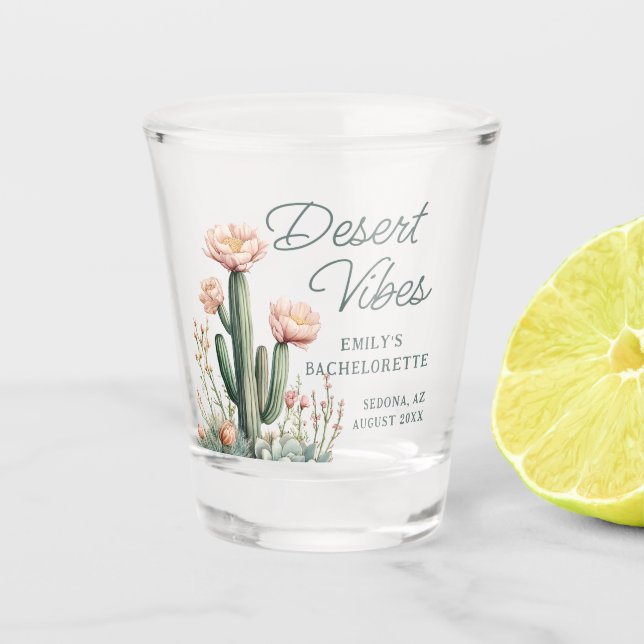 Desert Vibes Bachelorette Party Blooming Cactus Shot Glass (Front)