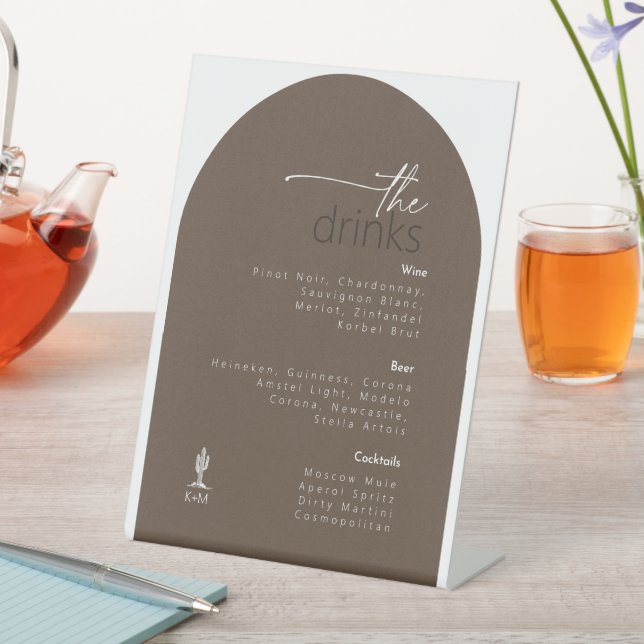 Desert Vibes Wedding Drink Menu  ID1019 Pedestal Sign (In SItu)