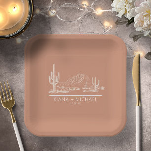 Desert Vibes Wedding Landscape Terra Cotta ID1019 Paper Plate