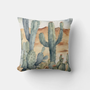 Desert Watercolor Cactus Succulent Botanical Cushion