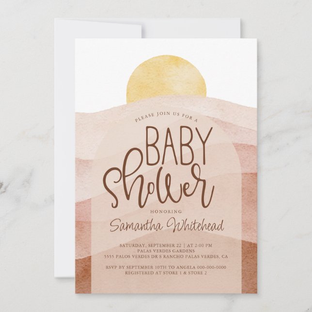 Desert Watercolor Sunset Baby Shower Invitation (Front)