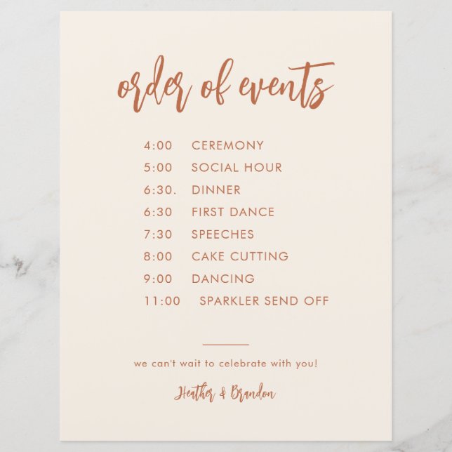 Desert Wedding Order of Events Timeline Card  (Front)