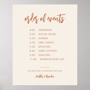 Desert Wedding Order of Events Timeline Printable Poster