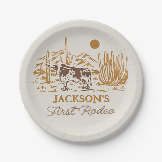 Desert Western Cowboy Birthday Paper Plates (Front)