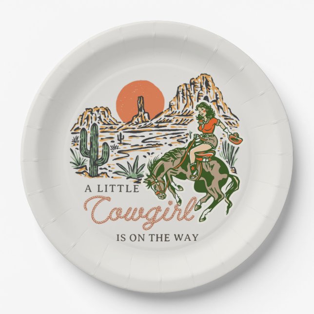 Desert Western Cowgirl Baby Shower Paper Plates (Front)