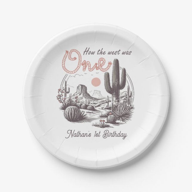 Desert Western Rodeo 1st Birthday Paper Plates (Front)