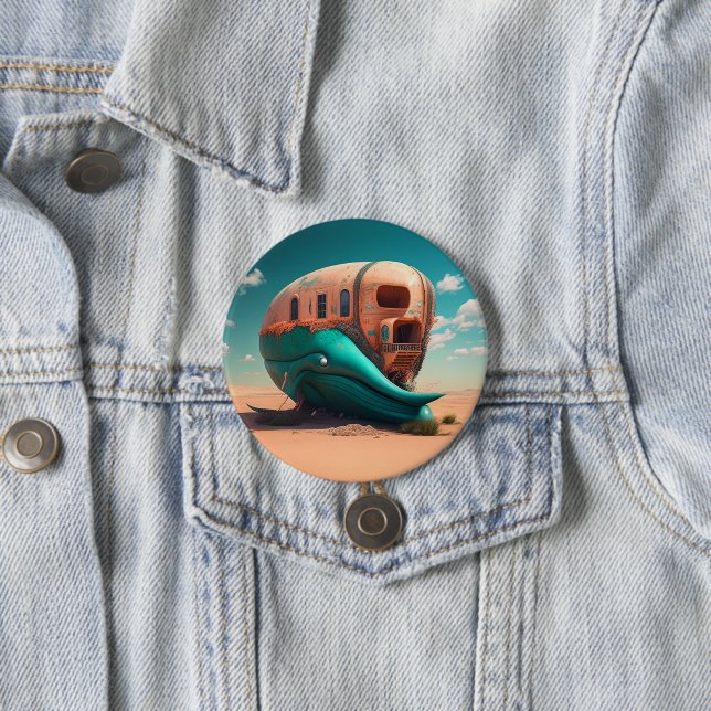 Desert whale house 7.5 cm round badge (In Situ)