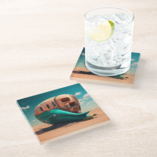 Desert whale house glass coaster