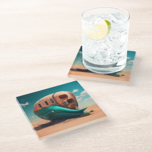 Desert Whale House Glass Coaster (Angled)