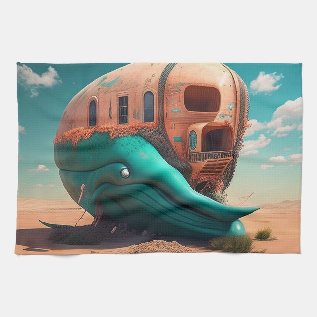 Desert whale house tea towel (Horizontal)