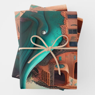 Desert whale house wrapping paper sheet