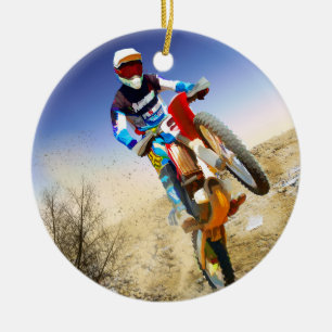 Desert Wheelie Motocross Ceramic Tree Decoration