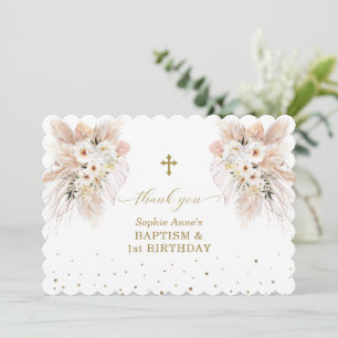 Desert White Roses Girl 1st Birthday Baptism Thank You Card