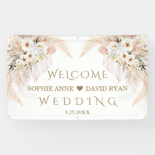 Desert White Roses Gold Wedding Welcome Sign