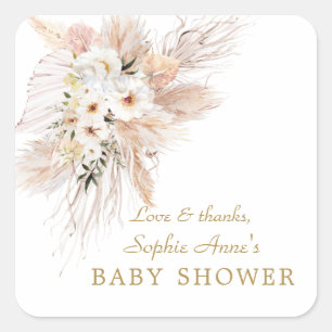Desert White Roses Pampas Grass Baby Shower  Square Sticker