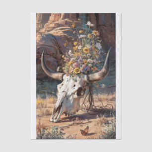 Desert Wildflower Skull, Southwestern Theme Tissue Paper