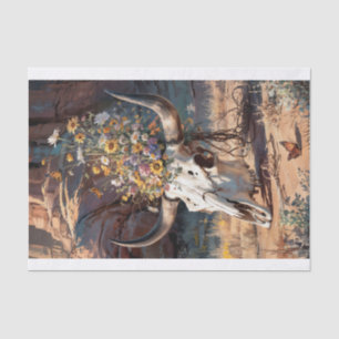 Desert Wildflower Skull, Southwestern Theme Tissue Paper