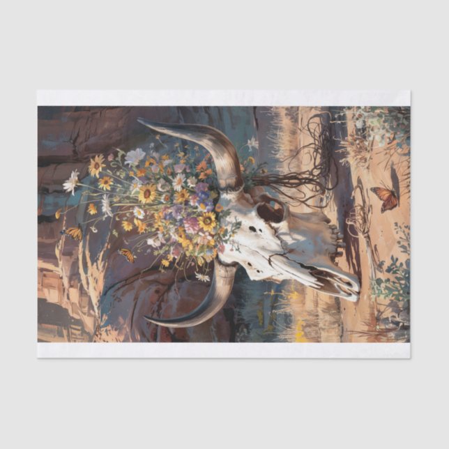 Desert Wildflower Skull, Southwestern Theme Tissue Paper (Front)