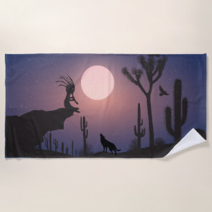 Desert Wolf Arizona Kokopelli Beach Towel