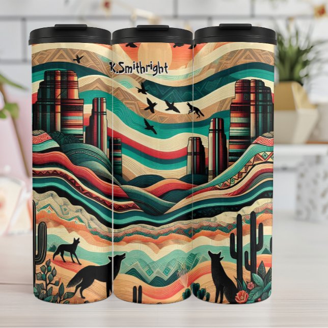 Desert Wolves in Tribal Landscape Thermal Tumbler (Creator Uploaded)