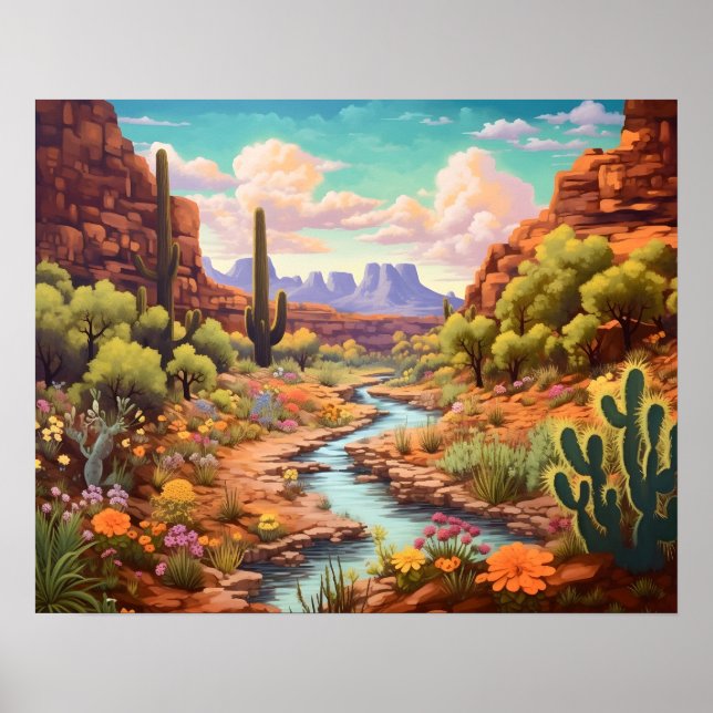 Desert Wonderland Arizona Watercolor Landscape Poster (Front)
