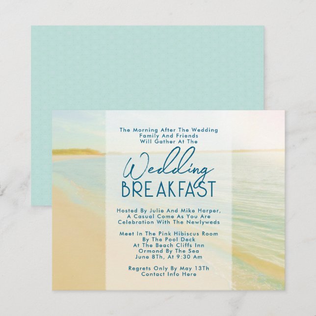 Deserted Beach After Wedding Breakfast Invitations (Front/Back)