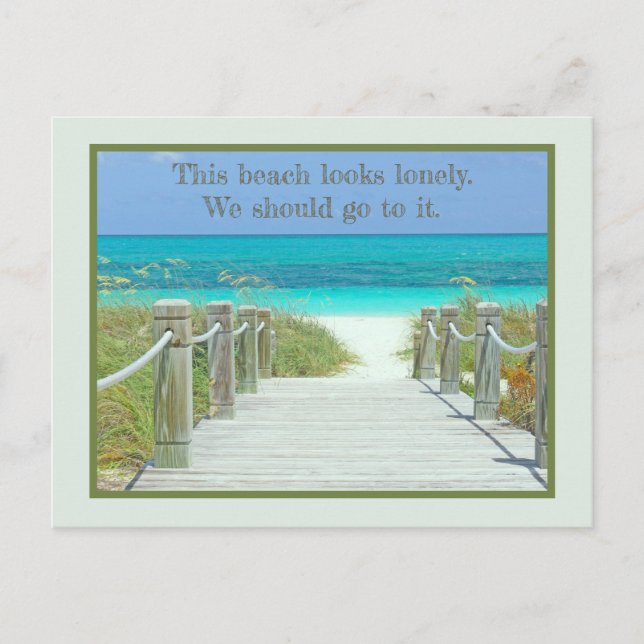 DESERTED BEACH AND  TURQUOISE CARIBBEAN WATER POSTCARD (Front)