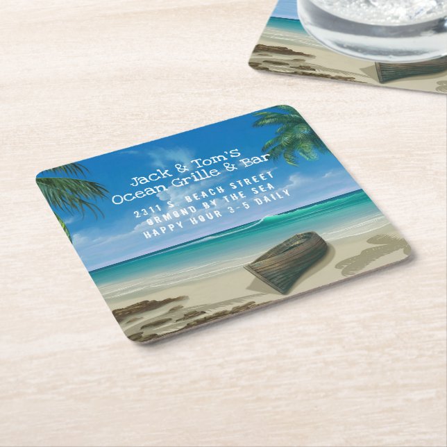 Deserted Beach Ocean View Business Coaster (Angled)