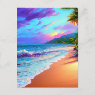 Deserted Beach Sand Waves Sunny Holiday Postcard