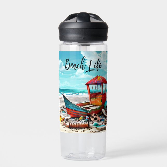 Deserted Old Boat | Beach Life Water Bottle (Front)