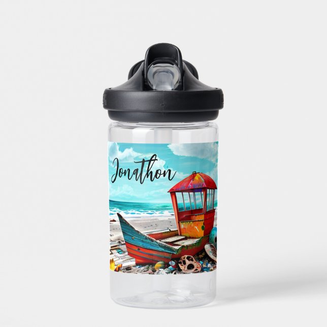 Deserted Old Boat Personalised Water Bottle (Front)
