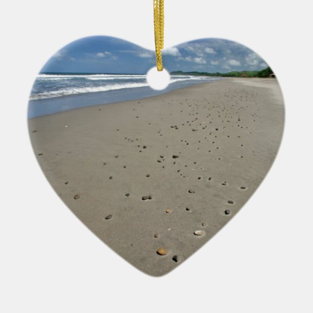 Deserted sandy beach ceramic tree decoration (Front)