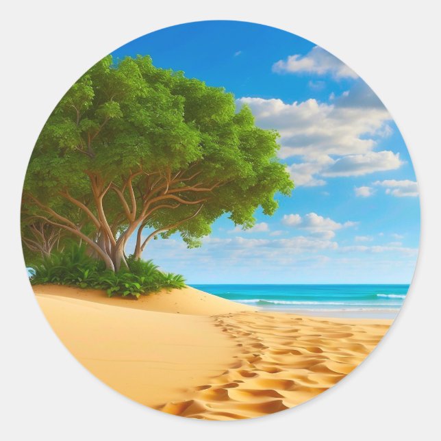 Deserted Tropical Island Sandy Beach  Classic Round Sticker (Front)